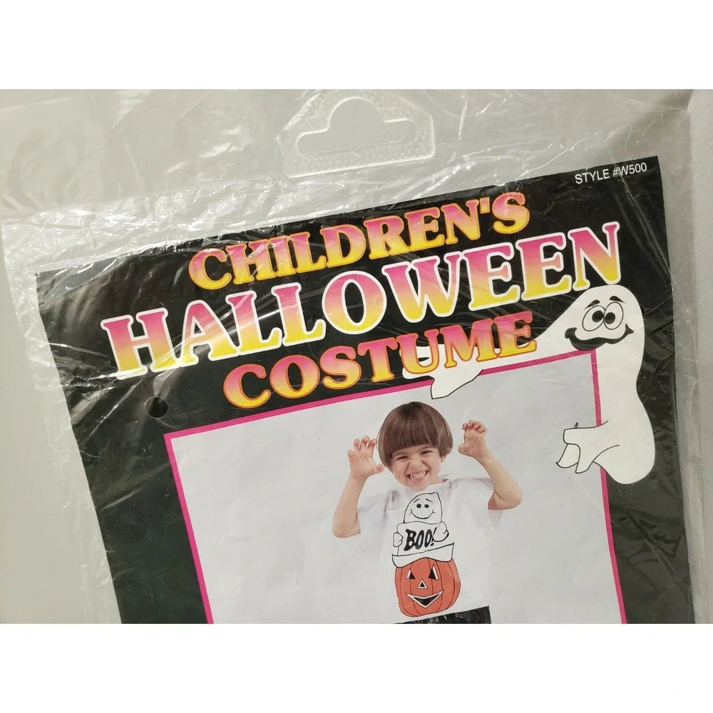 Vintage Halloween Costume Plastic Shirt‎ ghost New in Pack NIP Children's 3-6X
